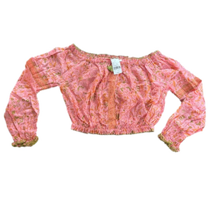 Poupette St Barth Medium Off the Shoulder Top 100% Cotton Floral NWT MSRP $140